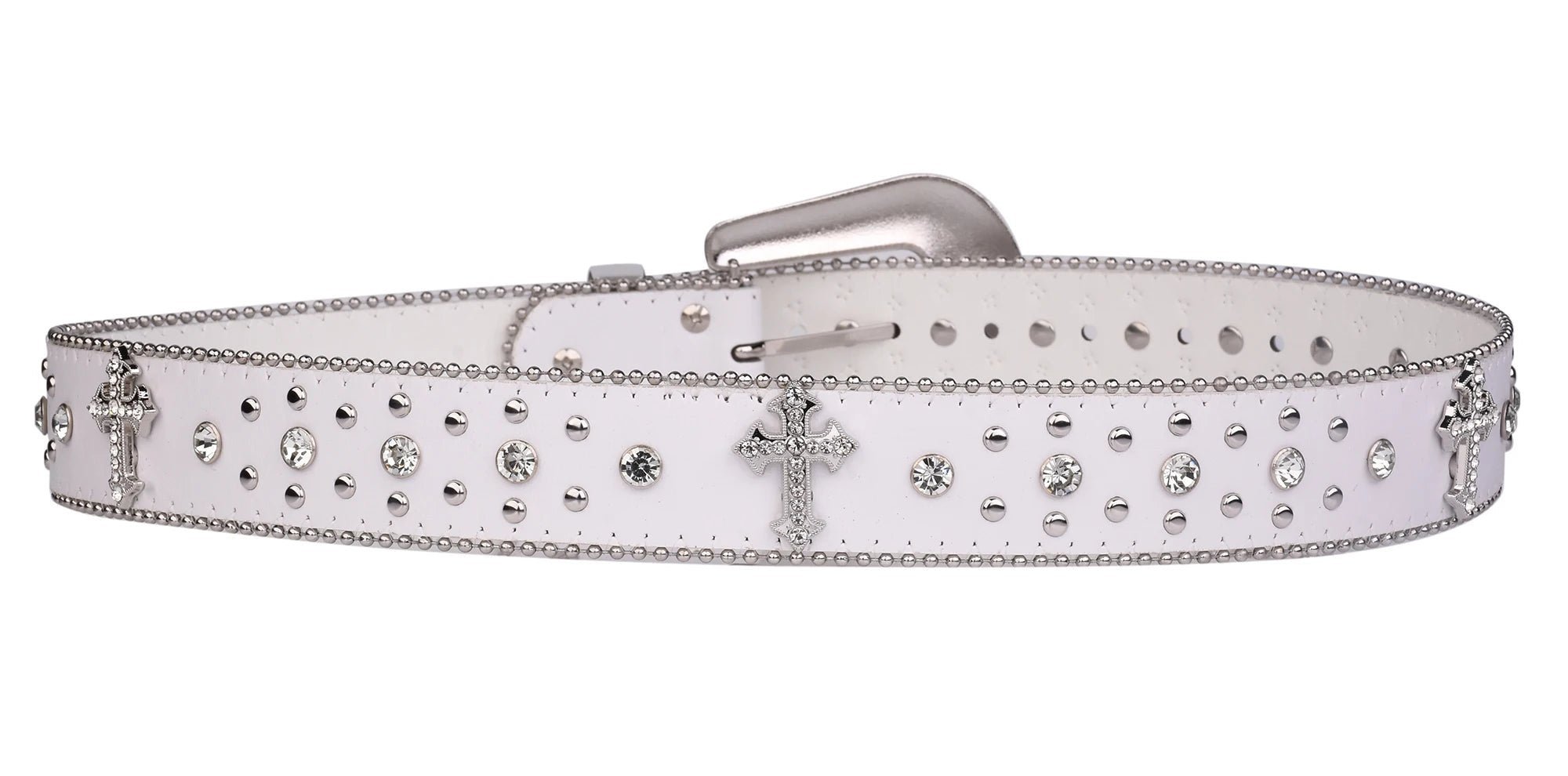 Cross Over Rhinestone BB White Belt - Above Earth