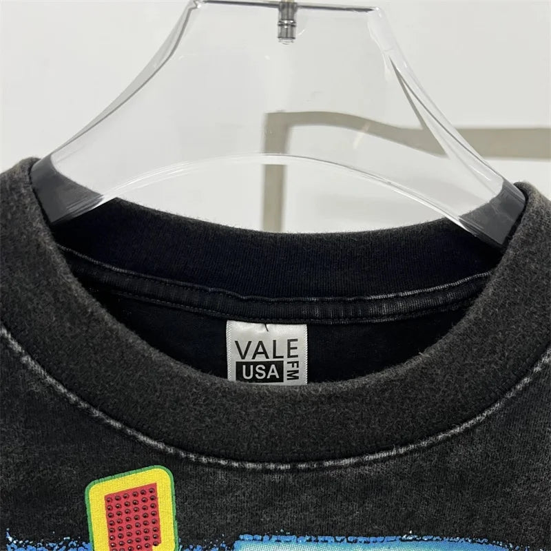 Hot Drill Letter VALLEY American Retro T-Shirts - Above Earth