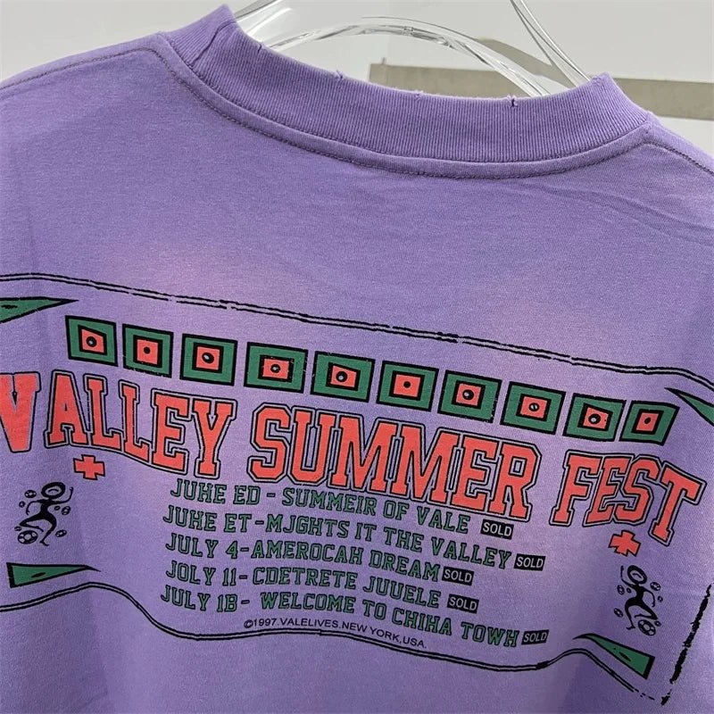 Hot Drill Letter VALLEY American Retro T-Shirts - Above Earth