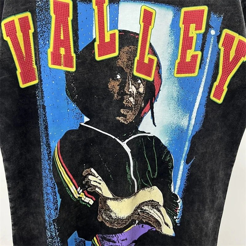 Hot Drill Letter VALLEY American Retro T-Shirts - Above Earth