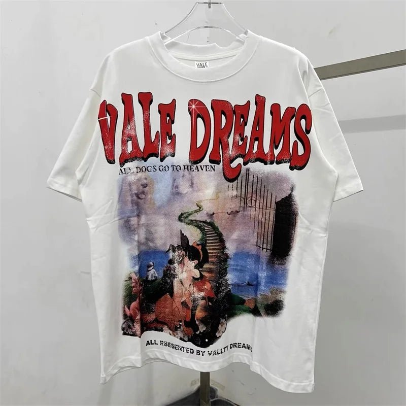 Hot Drill Letter VALLEY American Retro T-Shirts - Above Earth