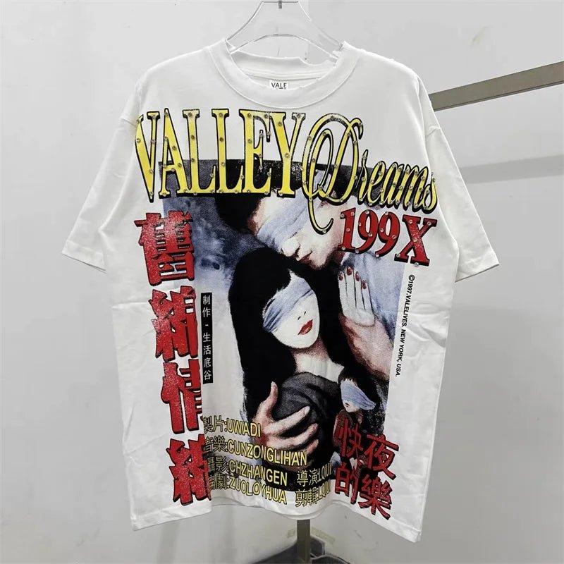 Hot Drill Letter VALLEY American Retro T-Shirts - Above Earth