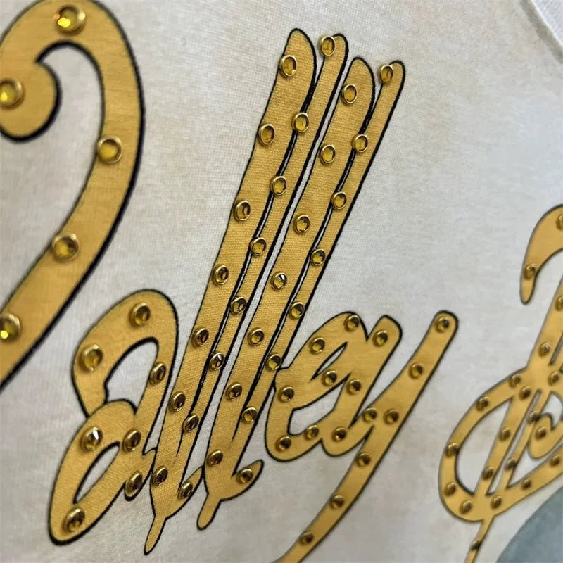 Hot Drill Letter VALLEY American Retro T-Shirts - Above Earth