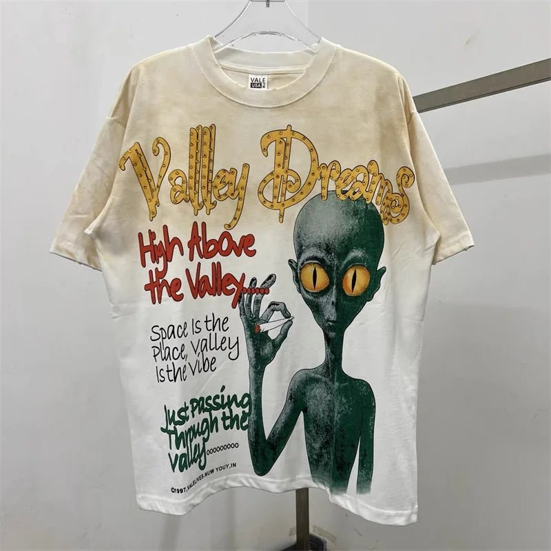 Hot Drill Letter VALLEY American Retro T-Shirts - Above Earth