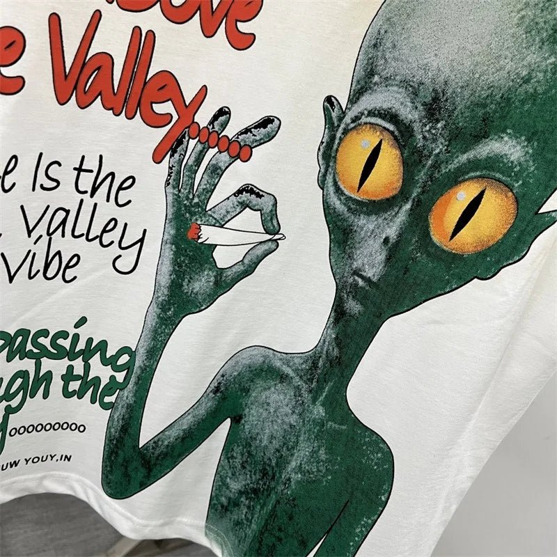 Hot Drill Letter VALLEY American Retro T-Shirts - Above Earth