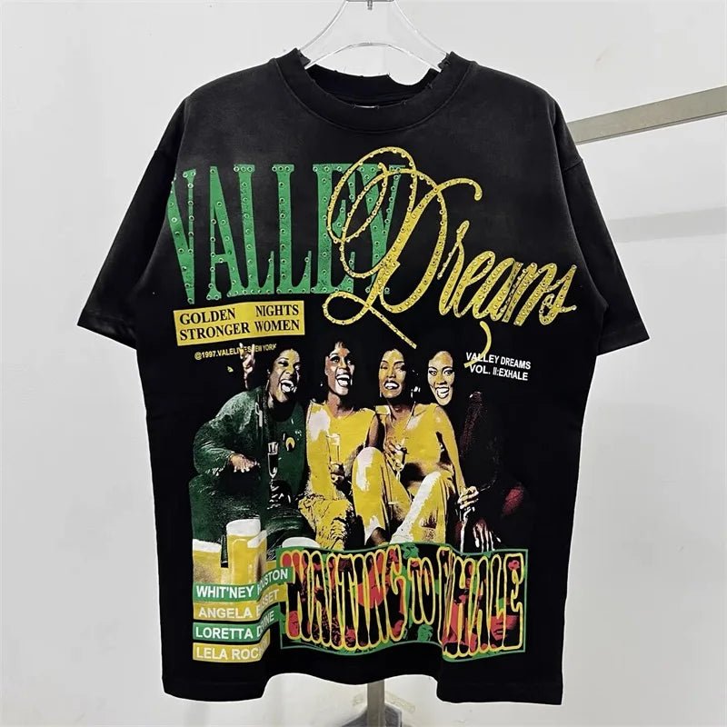 Hot Drill Letter VALLEY American Retro T-Shirts - Above Earth