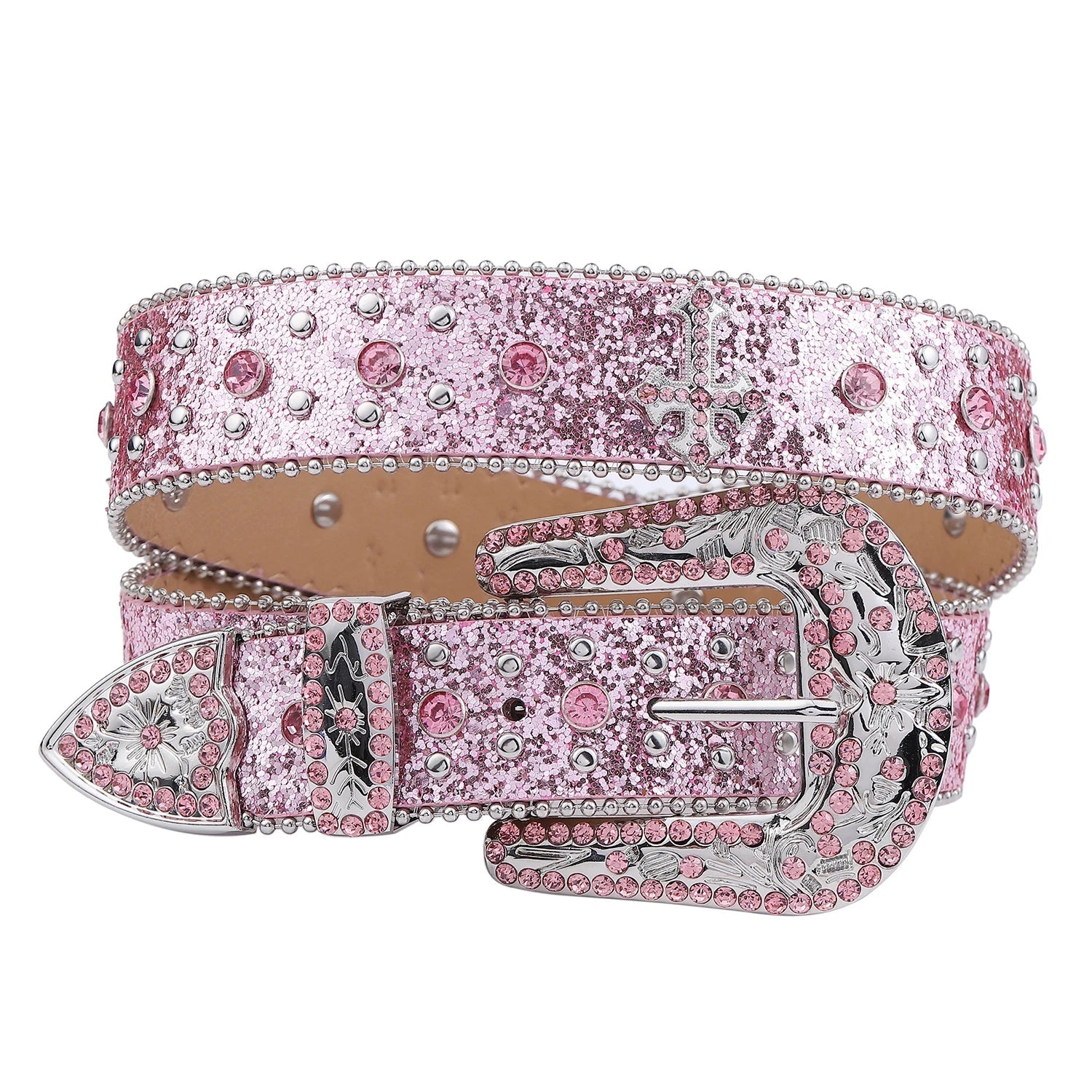 Pink Cross Over Rivet Rhinestone Belt - Above Earth