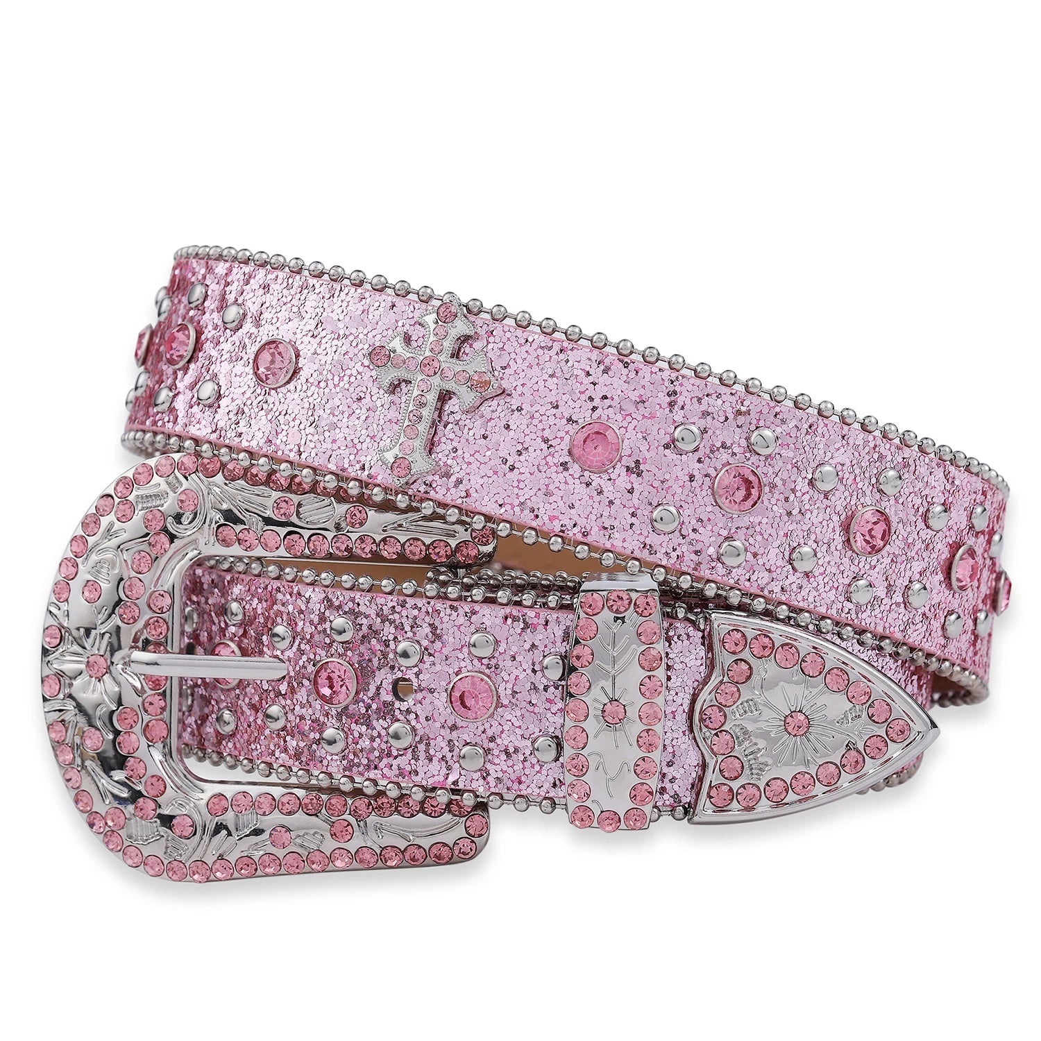 Pink Cross Over Rivet Rhinestone Belt - Above Earth