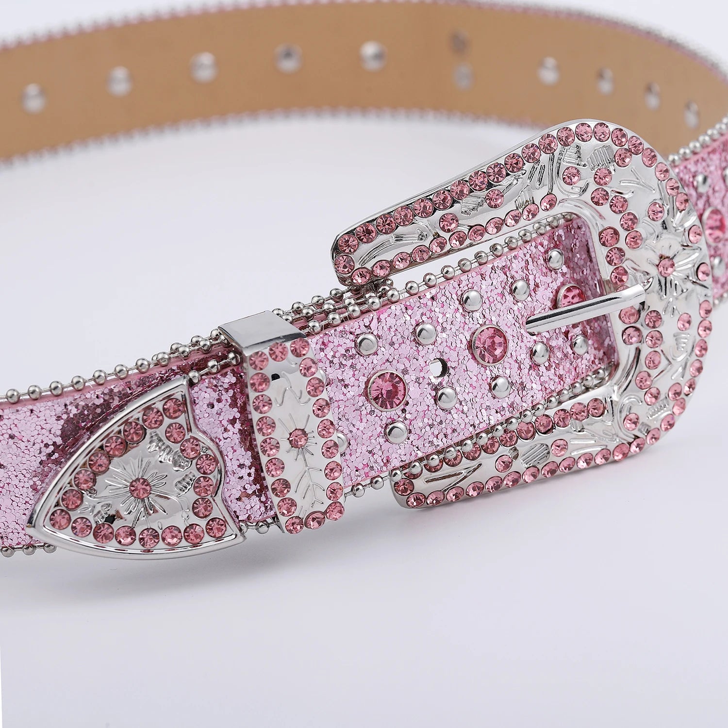 Pink Cross Over Rivet Rhinestone Belt - Above Earth
