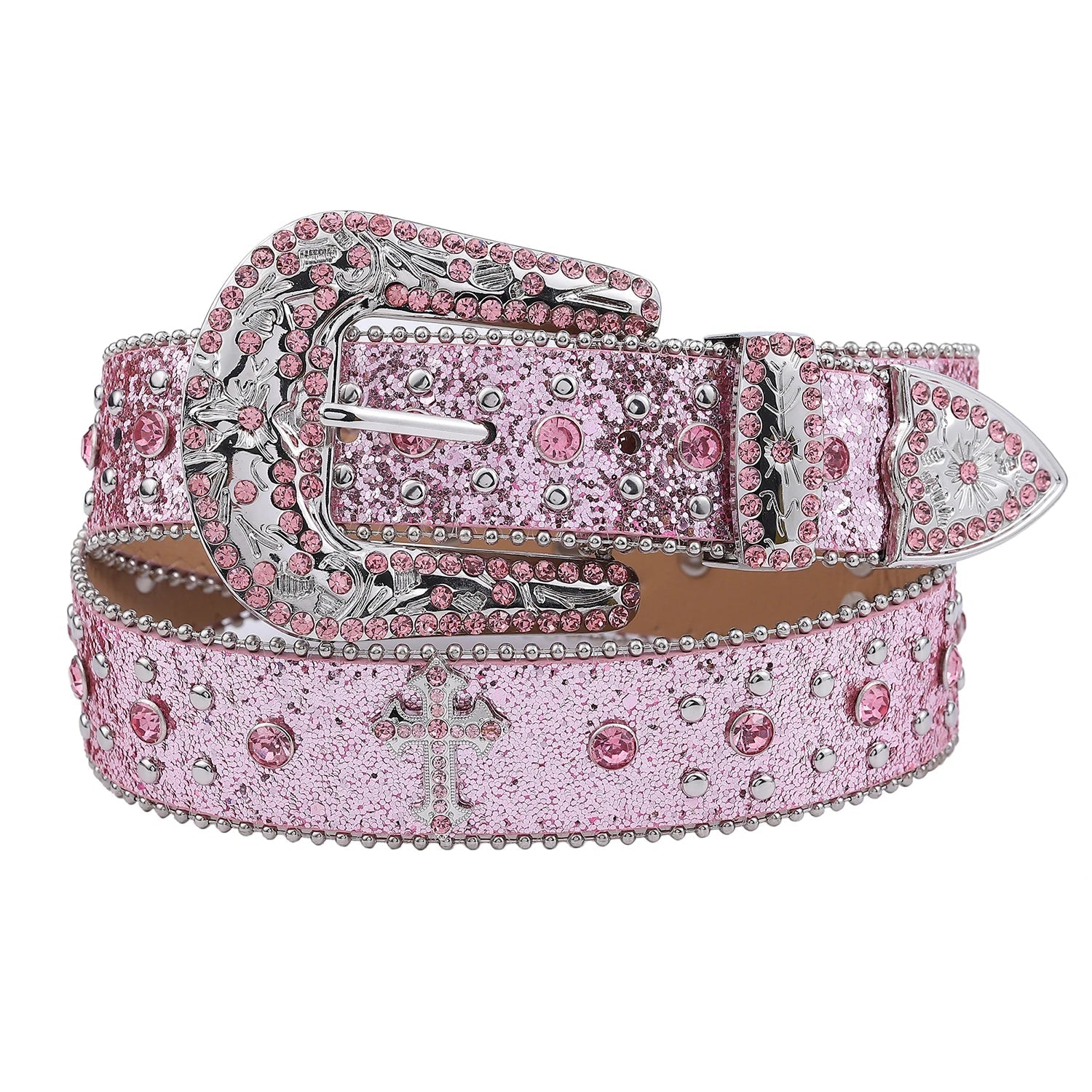 Pink Cross Over Rivet Rhinestone Belt - Above Earth