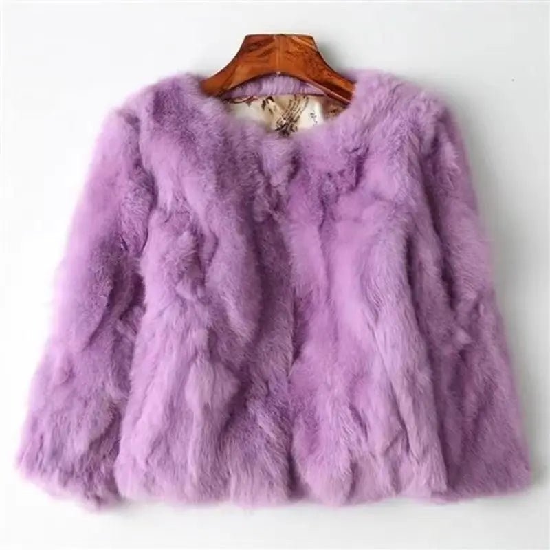 Womens Elegant Lavender Fluffy Faux Fox Fur Jacket - Above Earth