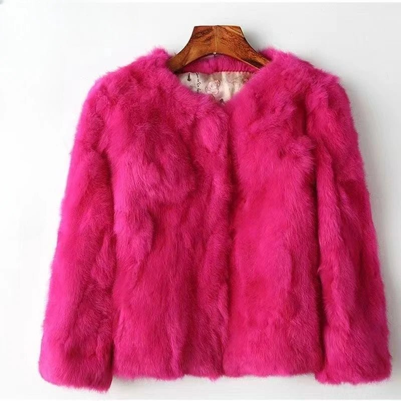 Womens Elegant Lavender Fluffy Faux Fox Fur Jacket - Above Earth